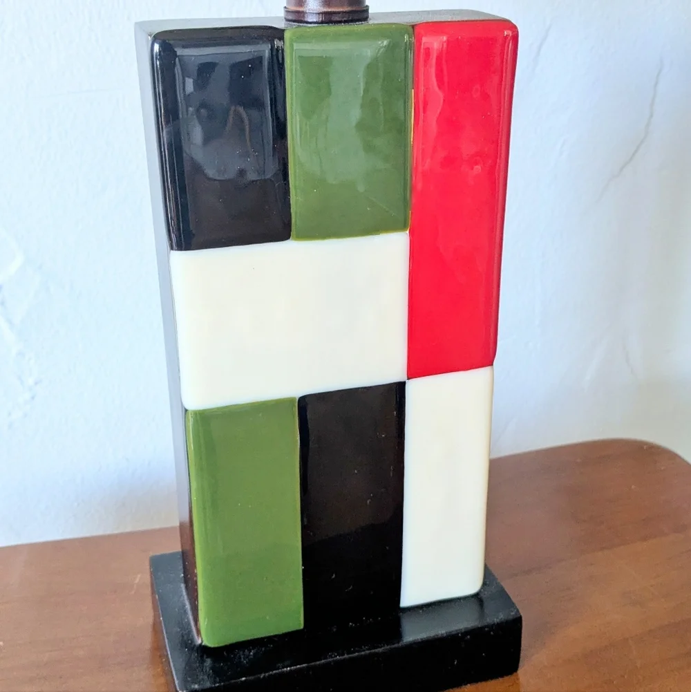 OOAK Fused Glass Artist Lamp - Mid Century Modern Geometric - Wood Base